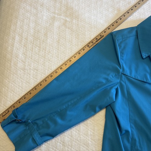 VTG London Fog Trench Rain Coat Double Breasted Turquoise Blue Size 16 Petite - Picture 5 of 10