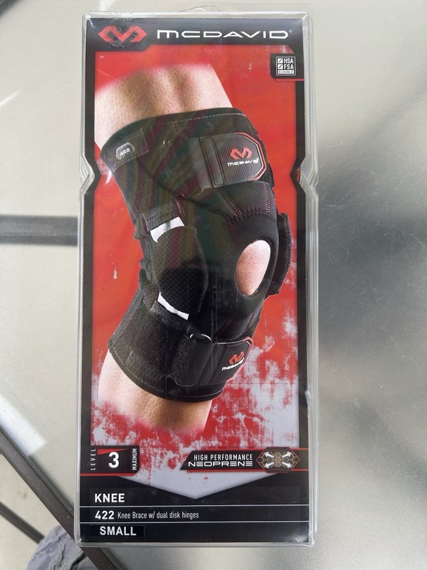 MCDAVID KNEE BRACE SIZE. SMALL 13-14”. 33-35.6cm  W/DUAL DISK HINGES/LEVEL 3/422