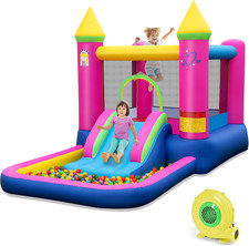 Inflatable Bounce House with Slide and Pool, Princess-Themed Kids Castle Slide B