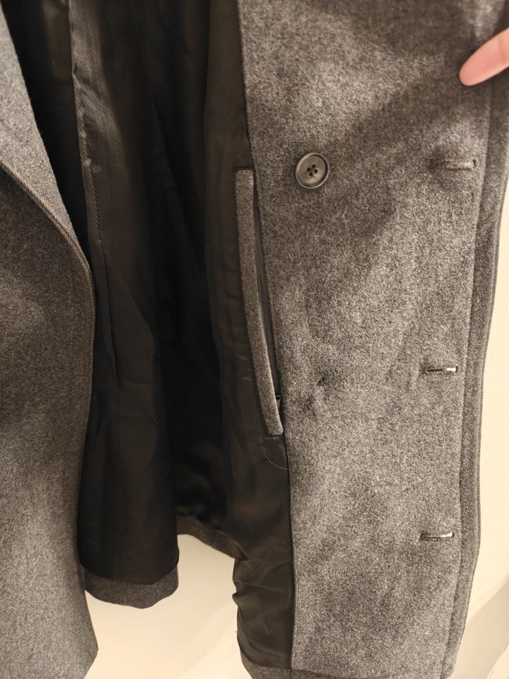 Express Men’s Double Breasted Wool Blend Peacoat Charcoal Grey Size LARGE - Image 2 of 4