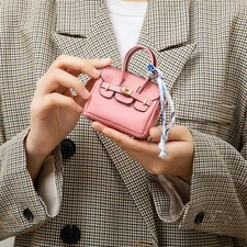 Mini Leather Handbag Keychain  Women Girl Coin Purse Car Charm Bag for AirPods