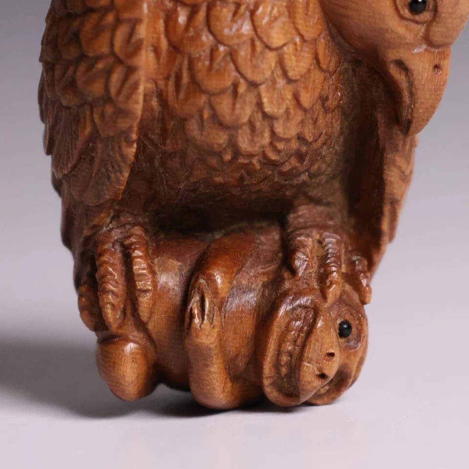 Japanese Wooden Bird & Monkey Netsuke 1.3inch Hand Carved Inro Ojime Figurine - Image 3 of 4