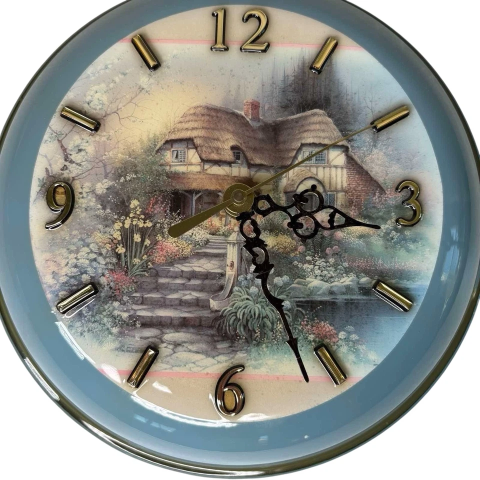 Reloj de pared sartén vintage años 70 casa de campo cuarzo cocina decoración azul Foto 2 de 4