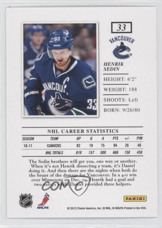 2011-12 Panini Elite Henrik Sedin #33 HOF - Image 2 of 2
