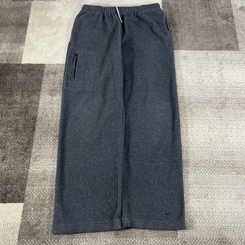 Y2K Nike Baggy Wide Leg Fleece Cargo Jogginghose Herren Gr. L grau Kordelzug
