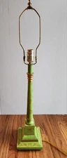 VTG Wooden GREEN & GOLD Empire Style Tole Table Lamp 30" Base To Finial MCM