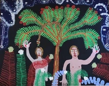 Rodney Hardee Florida Outsider Folk Artist Painting Adam & Eve Starry Night #334