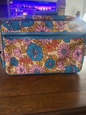 Vintage 1960s Bantam Travelware Blue Floral Mod Fabric Suitcase