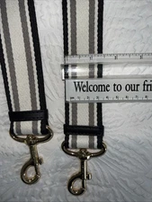 New Marc Jacobs Star White/ Grey/ Black Canvas  Stripe Bag Strap Golden Tone