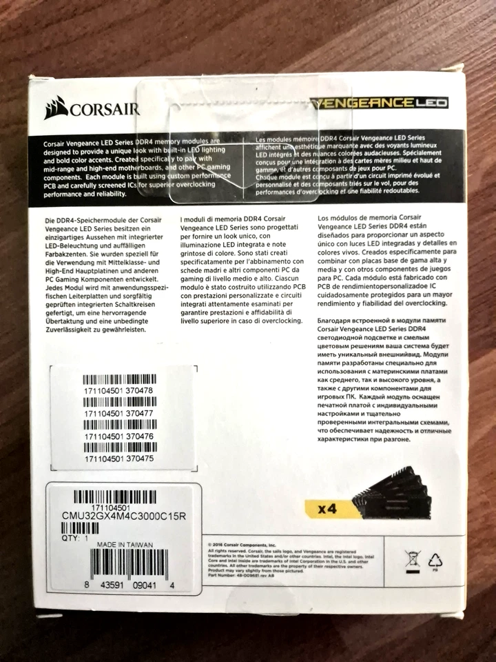 Corsair Vengeance LED 32GB (4x8GB) DDR4 3000MHz RAM, C15 - Red LED Memory kit - Image 2 of 2