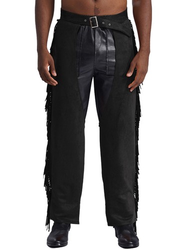 Mens Outfit Fancy Cowboy Costume Cardigan Vest And Chaps Rave Cosplay Crop Tops - Picture 8 of 31