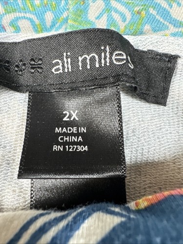 Ali Miles Top Womens Size 2X Multicolor Abstract Village Artsy Cowl Neck Pockets - Picture 4 of 6