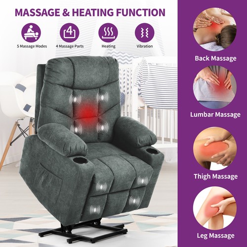 Power Lift Chair Massage Recliner Heat Vibration Sofa for Living Room Dark Gray - Picture 2 of 5