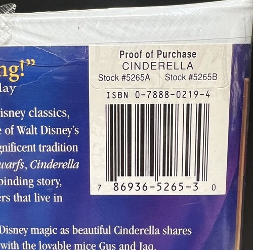Sealed Cinderella (VHS Tape, 1995, Walt Disney Home Entertainment) Rare 💎New - Picture 5 of 11