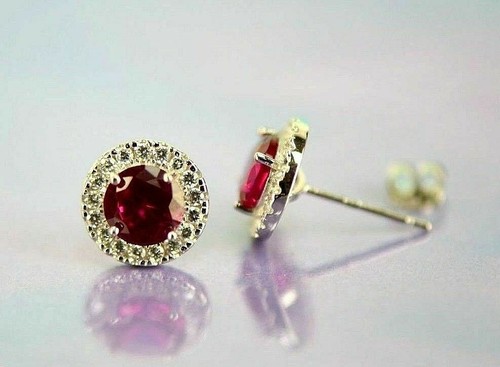 14K White Gold Round Halo Cubic Zirconia Stud Push Back Earrings Love Gift - Picture 16 of 27