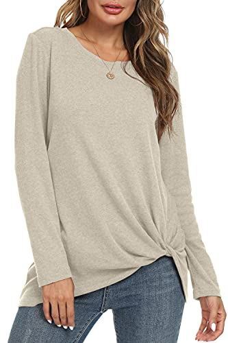 Niloufo langärmelige Damen-T-Shirts niedliche Freizeitblusen Twist Knoten Tunika Tops (Be - Bild 4 von 4