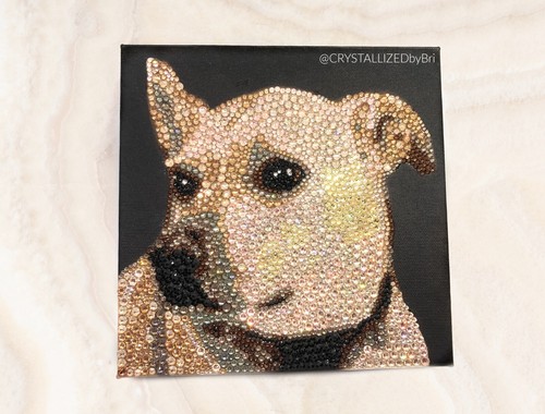 Maßgeschneidertes Bling Porträt ÖSTERREICHISCHE KRISTALLE Haustier Hund Leinwand Handarbeit Kunst Original - Bild 7 von 19