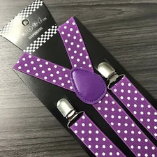 Purple w/ White Polka Dots Suspender for Adults Men Women Teens Wedding (USA)