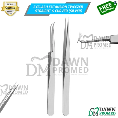 2 Pcs Eyelash Extension Tweezer Set Straight & Curved Volume Lash German Grade - product listing photo
