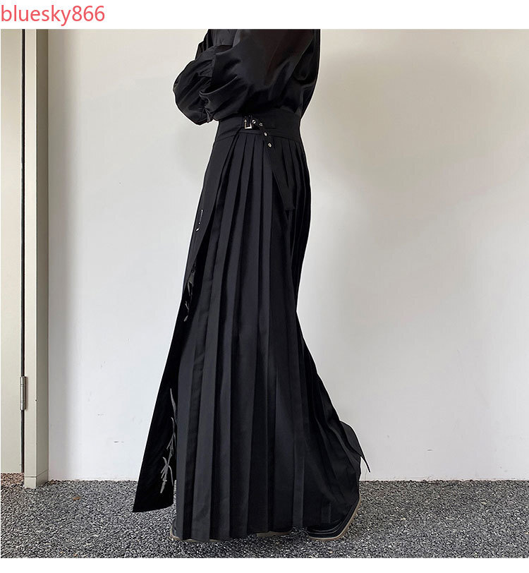 Chinese Pleated Horseface Skirt Unisex Embroidery Design Retro Wide