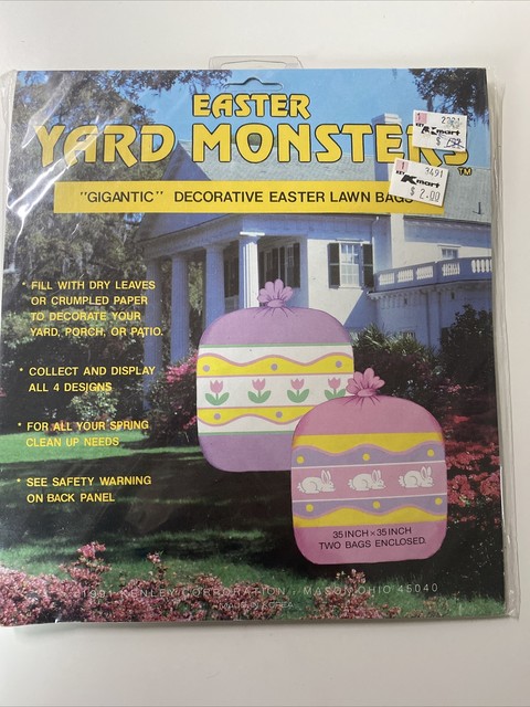Easter Yard Monster 2 Lawn Bags Gigantic Leaf Decoration 35"x35" Flowers Bunny Easter Yard Monster 2 Lawn Bags Gigantic Leaf Decoration 35"x35" Flowers Bunny