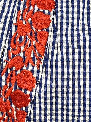Layerz Clothing Red Floral Embroidered Shorts Gingham Check Blue White Size XL - Imagen 7 de 24
