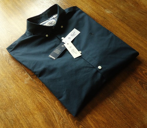 Penguin taglia M camicie casual uomo raso elasticizzato regolare blu notte NUOVE - Foto 1 di 15