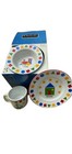 Vtg Children's Dinner Plate Set Century 3 Piece Train House Boat Gender Neutral 