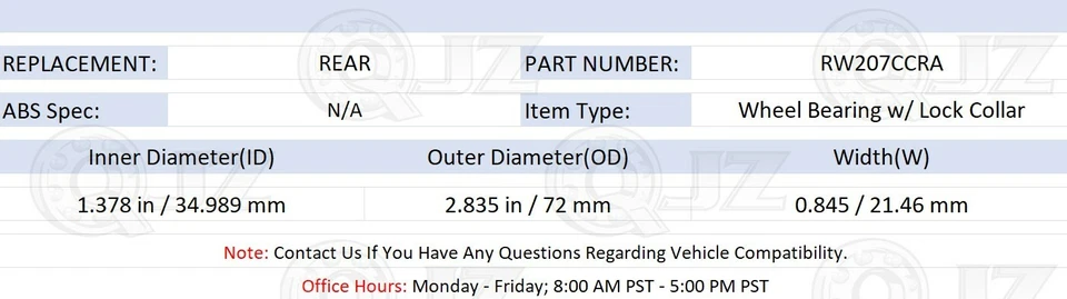 [2-Упаковки] Подшипник заднего колеса RW207CCRA с замковым воротником для седана Edsel Corsair 1959 года - Изображение 2 из 4