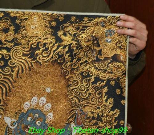 35.6''Tibet Cloth Silk Buddhism Mahakala Wrathful Deity Tangka Thangka Painting - Picture 3 of 8