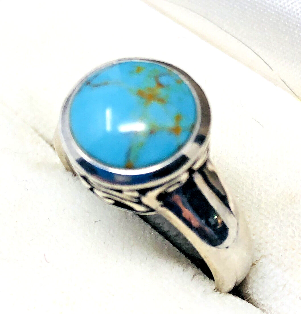 Vtg .Southwestern 925 CFJ Thai Sterling Ring with Turquoise