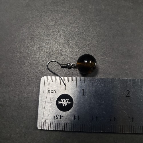 Pierced Earrings Silver Tone Amber Glass Beaded Dangle Modernist Boho 1" - Picture 8 of 9