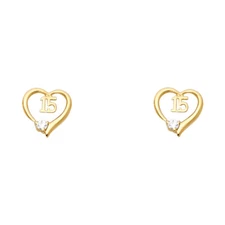 14K Real Gold 15th Birthday 15 Anos Quinceanera Stud Earrings