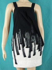 4 VINCE Black White 100% Cotton Dress PAINTERLY PRINT Shift Sleeveless Pockets 