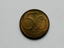 1988 AUSTRIA Aluminum-Bronze Coin - 50 Groschen - AU toned-lustre