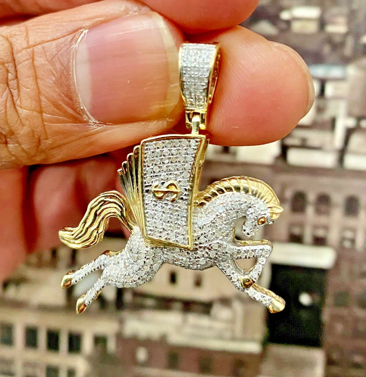 10k Yellow Gold Money Horse 0.46ct Diamond Pendant Private Money Horse