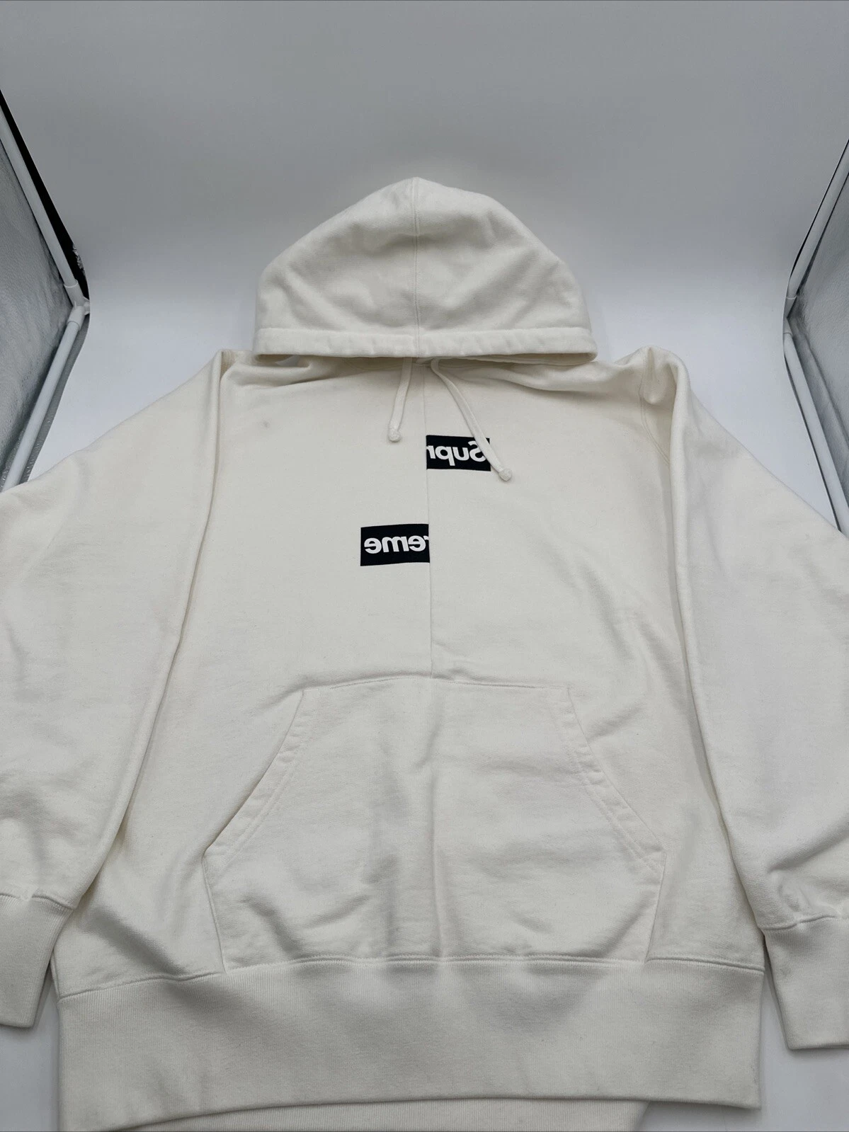 Sweat blanc Supreme Commes Des Garcons logo boîte fendue taille L neuf FW18