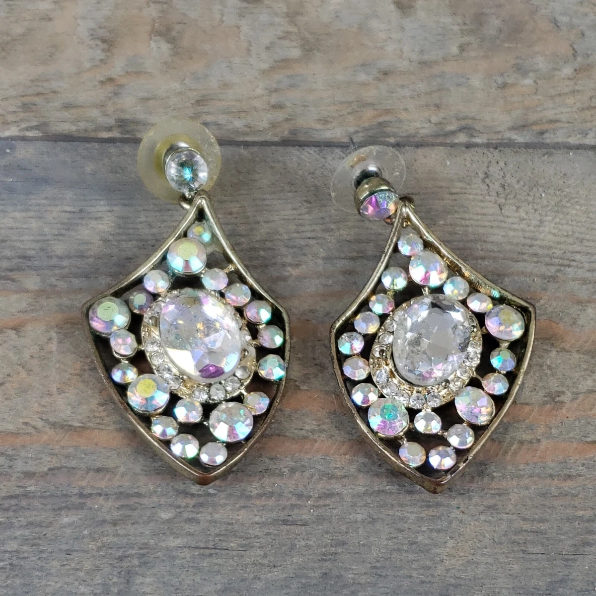 Vintage Rhinestone Iridescent Crystal Drop Pierce Earrings