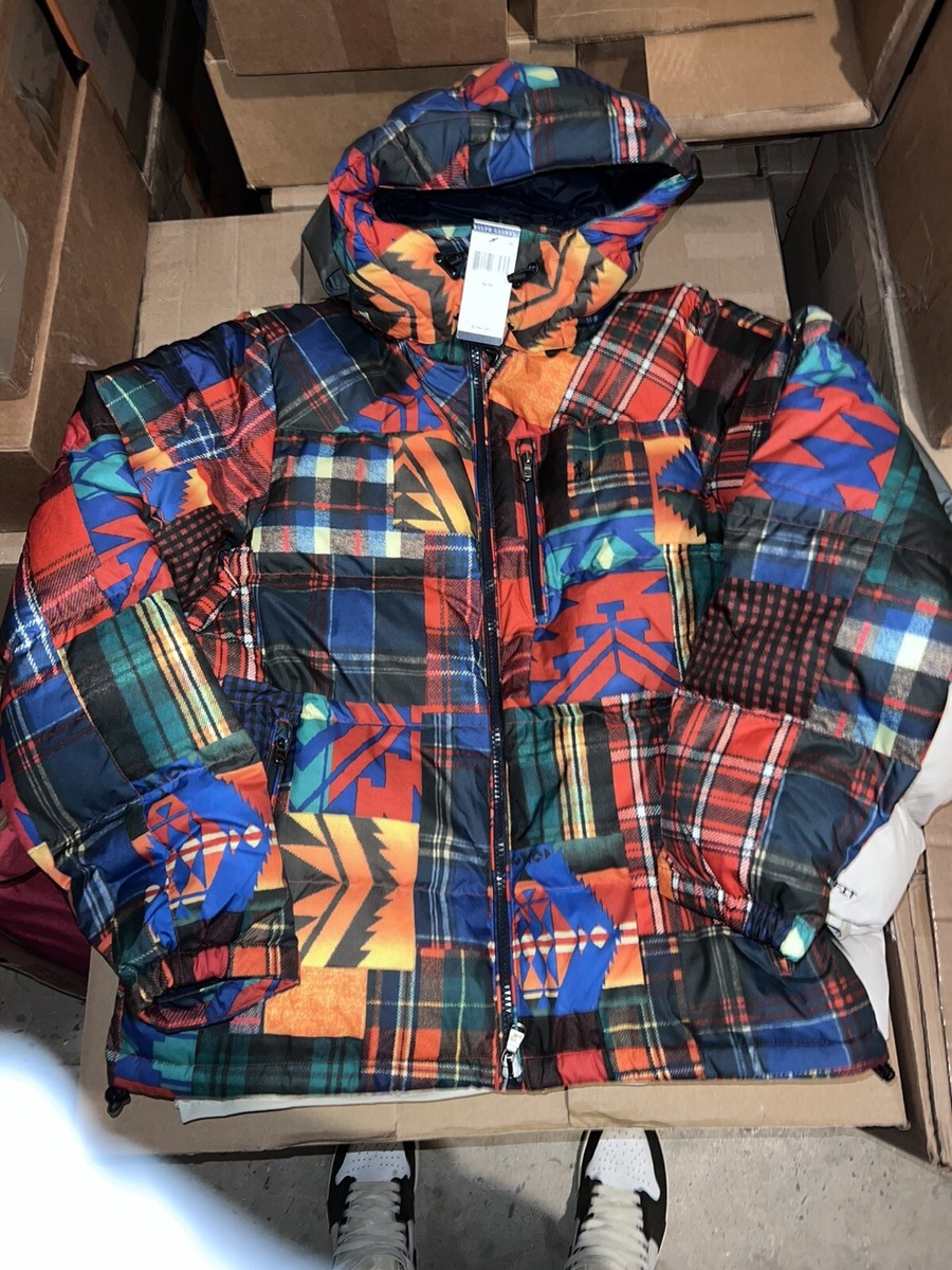 Polo Ralph Lauren Mens Medium Southwestern Patchwork Puffer Jacket Down Coat