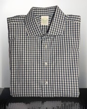 16.5 -35 Brooks Brothers MILANO Fit Green Label Dress Shirt Cotton Navy PLAID
