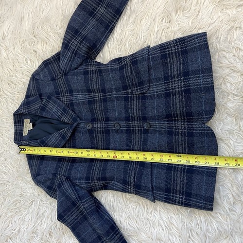 Jones New York Vintage 90s Wool Blue Plaid Houndstooth Academia Blazer Size 10 - Picture 3 of 12
