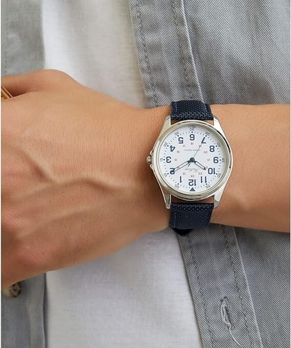CITIZEN Q&Q Falcon White Blue Field Watch QB38-314 Quartz Military Nylon Band - Picture 7 of 19