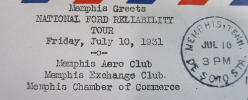 COVER 1931 POSTED CACHET MEMPHIS GREETS NAT'L FORD RELIABILITY TOUR JULY 10," - Picture 2 of 4