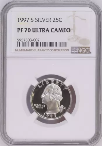 :1997-S S25C WASHINGTON QUARTER NGC SILVER PROOF PR 70 UCAM RARITY R3 TOP POP
