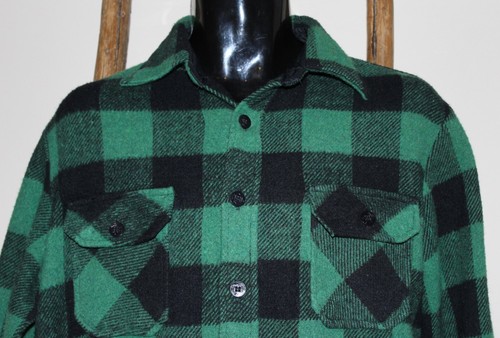 Vintage~SPORTSCRAFT~Wool Blend~GREEN BLACK~Buffalo Plaid~SHIRT~Anchor Buttons~L - Picture 2 of 9