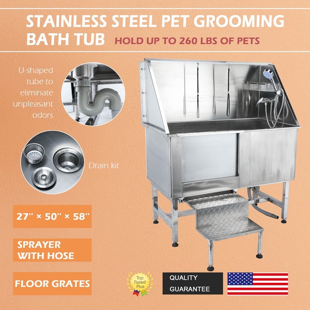 50 Pet Dog Grooming Bath Tub 304 Stainless Steel W Faucet Walk In Ramp