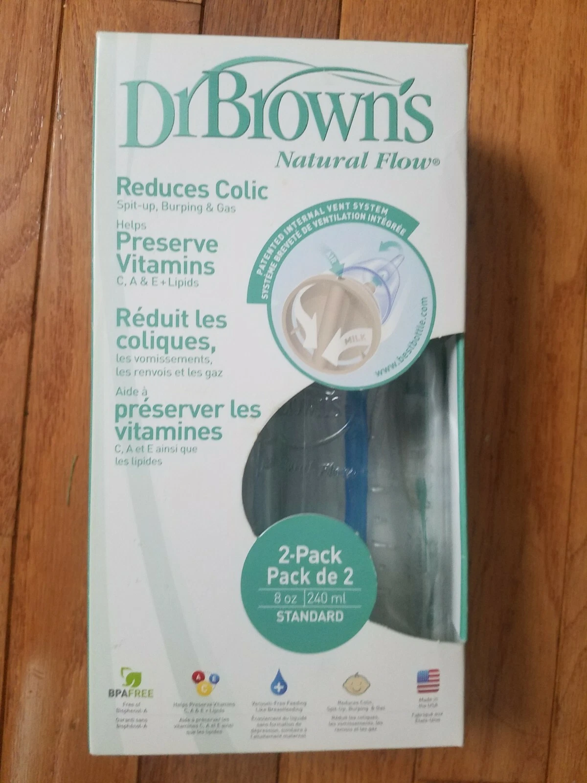 Dr. Brown's 2-Pack Glass Baby Bottles 8oz (240ml) Reduces Colic - BPA-Free