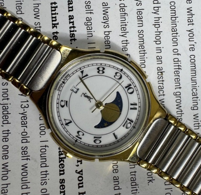 時計 VINTAGE YSL GOLD & SILVER WATCH W/ LOGO 100% Authentic Yves Saint Laurent YSL 40th Anniversary Gold