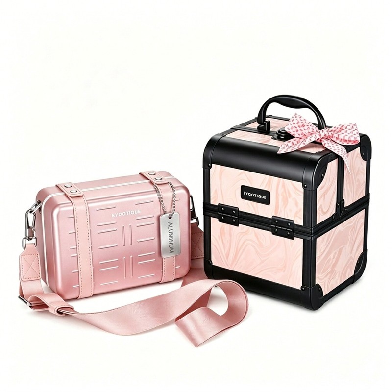 BYOOTIQUE Aluminum Mini Crossbody Bag with Small Travel Case Portable Hard