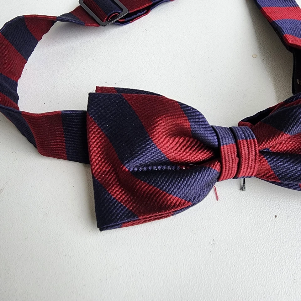 Pajarita Brooks Brothers niño azul marino rayas borgoña 100 % seda ajustable  Foto 2 de 4